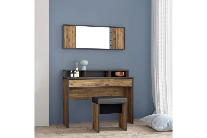 Sminkbord Yundola 110 cm - Ruskea/Musta - Huonekalut - Pöytä & ruokailuryhmä - Meikki- & kampauspöydät - Meikkipöytä peilillä