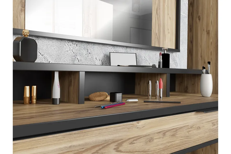 Sminkbord Yundola 110 cm - Ruskea/Musta - Huonekalut - Pöytä & ruokailuryhmä - Meikki- & kampauspöydät - Meikkipöytä peilillä