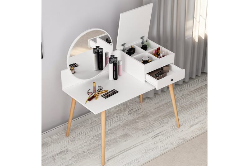 Straat Meikkipöytä 120x96 cm Valkoinen - Hanah Home - Huonekalut - Pöytä & ruokailuryhmä - Meikki- & kampauspöydät