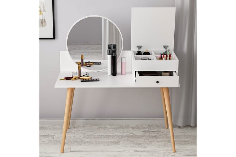 Straat Meikkipöytä 120x96 cm Valkoinen - Hanah Home - Huonekalut - Pöytä & ruokailuryhmä - Meikki- & kampauspöydät