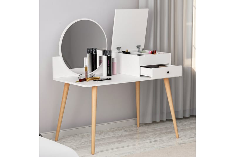 Straat Meikkipöytä 120x96 cm Valkoinen - Hanah Home - Huonekalut - Pöytä & ruokailuryhmä - Meikki- & kampauspöydät