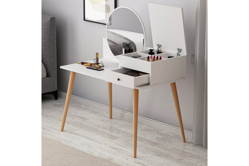 Straat Meikkipöytä 120x96 cm Valkoinen - Hanah Home - Huonekalut - Pöytä & ruokailuryhmä - Meikki- & kampauspöydät
