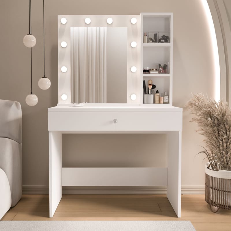 Meikkipöytä Hanah Home Marlowe (80 x 147 x 42,5 cm) valkoinen - Valkoinen - Huonekalut - Pöytä & ruokailuryhmä - Meikki- & kampauspöydät