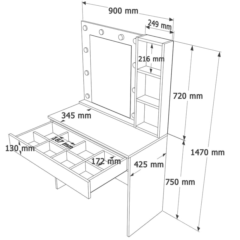 Meikkipöytä Hanah Home Marlowe (80 x 147 x 42,5 cm) valkoinen - Valkoinen - Huonekalut - Pöytä & ruokailuryhmä - Meikki- & kampauspöydät
