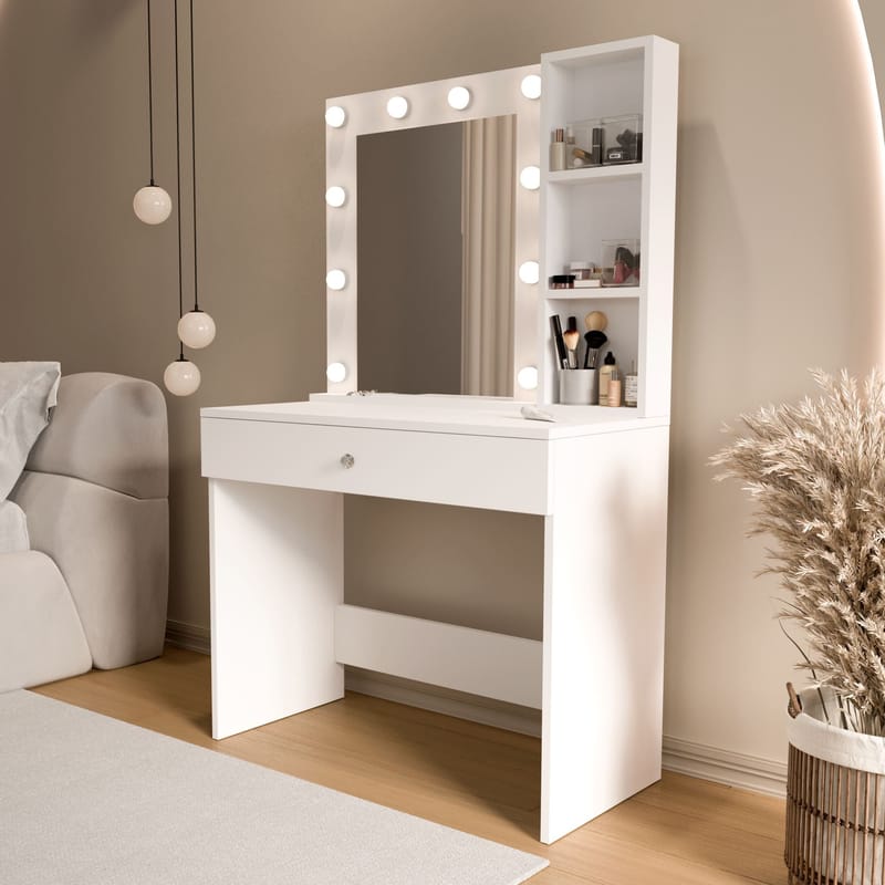 Meikkipöytä Hanah Home Marlowe (80 x 147 x 42,5 cm) valkoinen - Valkoinen - Huonekalut - Pöytä & ruokailuryhmä - Meikki- & kampauspöydät
