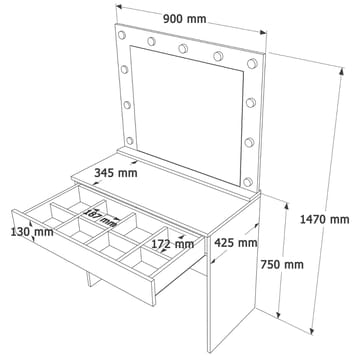 Meikkipöytä Hanah Home Monaire (80 x 147 x 42,5 cm) Valkoinen - Valkoinen - Huonekalut - Pöytä & ruokailuryhmä - Meikki- & kampauspöydät