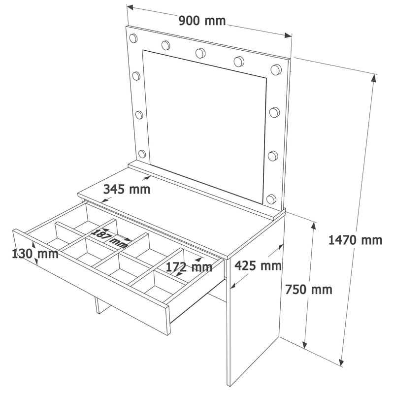 Meikkipöytä Hanah Home Monaire (80 x 147 x 42,5 cm) Valkoinen - Valkoinen - Huonekalut - Pöytä & ruokailuryhmä - Meikki- & kampauspöydät