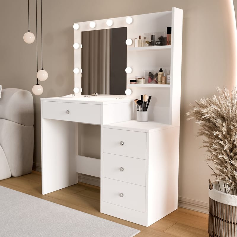 Meikkipöytä Hanah Home Monelle (69,4 x 135 x 40 cm) Valkoinen - Valkoinen - Huonekalut - Pöytä & ruokailuryhmä - Meikki- & kampauspöydät