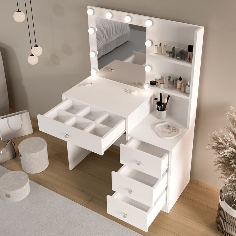 Meikkipöytä Hanah Home Monelle (69,4 x 135 x 40 cm) Valkoinen - Valkoinen - Huonekalut - Pöytä & ruokailuryhmä - Meikki- & kampauspöydät