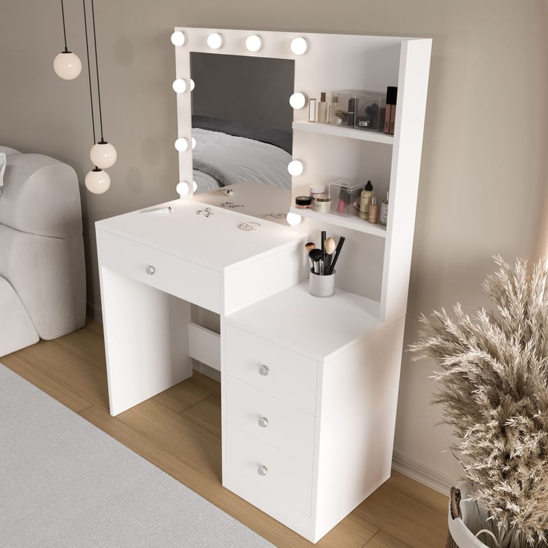 Meikkipöytä Hanah Home Monelle (69,4 x 135 x 40 cm) Valkoinen - Valkoinen - Huonekalut - Pöytä & ruokailuryhmä - Meikki- & kampauspöydät