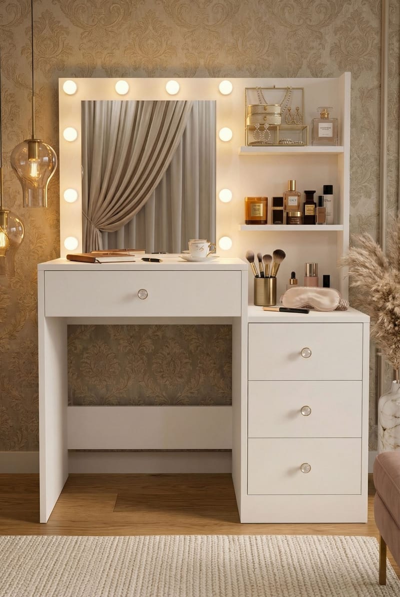 Meikkipöytä Hanah Home Monelle (69,4 x 135 x 40 cm) Valkoinen - Valkoinen - Huonekalut - Pöytä & ruokailuryhmä - Meikki- & kampauspöydät
