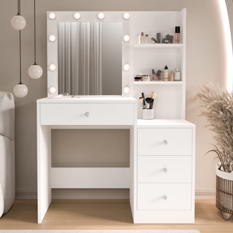 Meikkipöytä Hanah Home Monelle (69,4 x 135 x 40 cm) Valkoinen - Valkoinen - Huonekalut - Pöytä & ruokailuryhmä - Meikki- & kampauspöydät