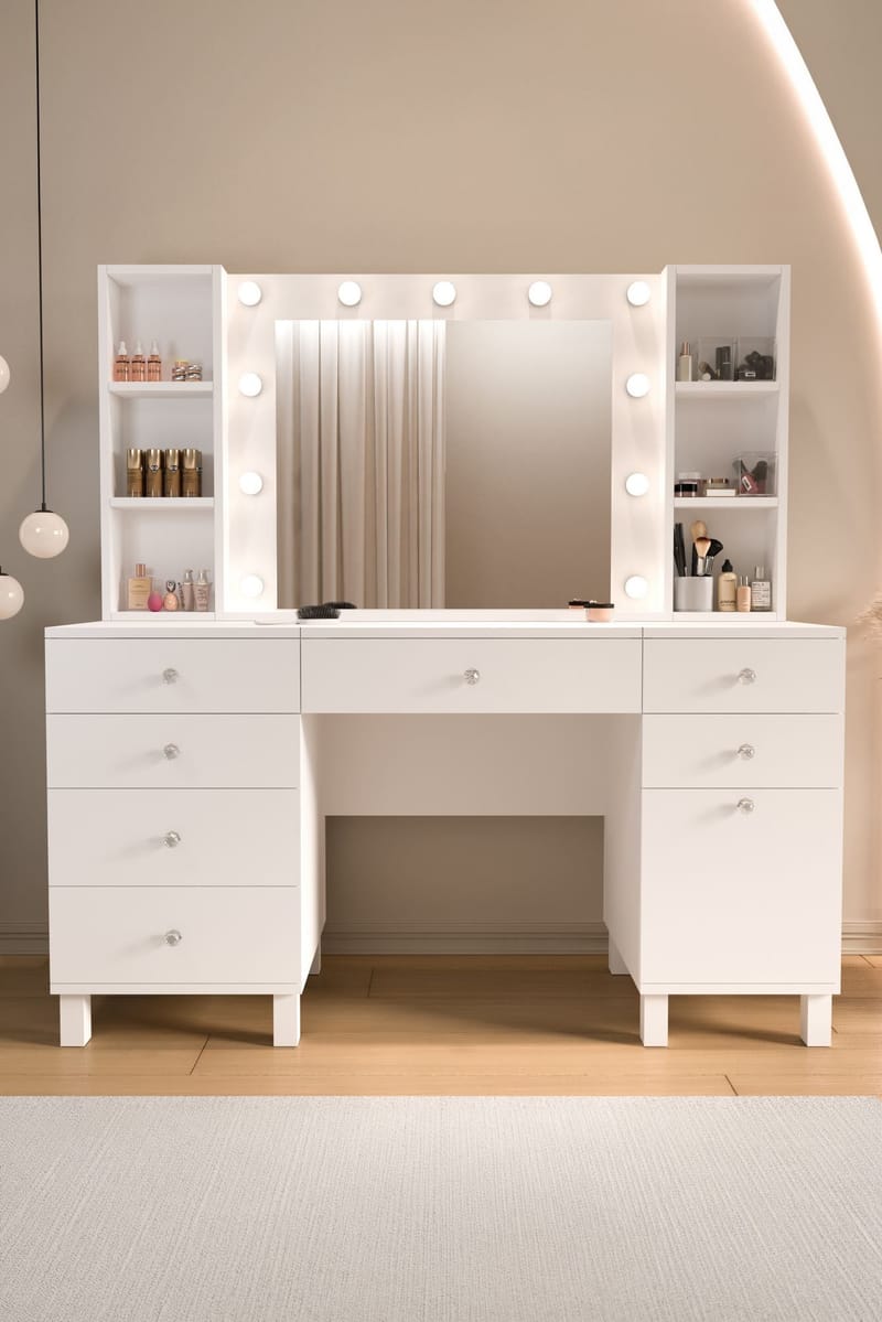 Meikkipöytä Hanah Home Monra (139,9 x 147 x 139,9 cm) Valkoinen - Valkoinen - Huonekalut - Pöytä & ruokailuryhmä - Meikki- & kampauspöydät