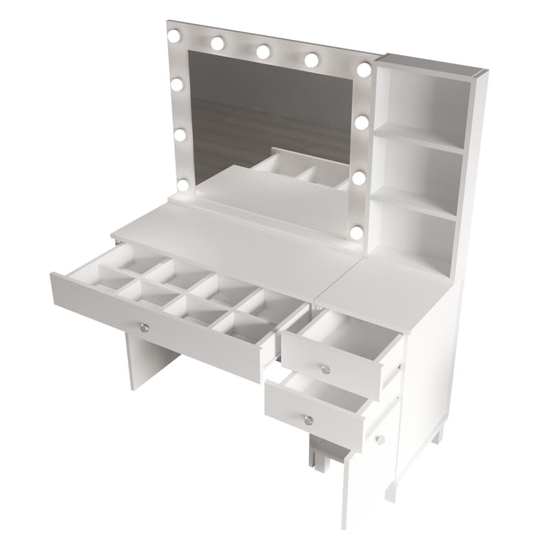 Meikkipöytä Hanah Home Monroe (125,4 x 147 x 44,5 cm) valkoinen - Valkoinen - Huonekalut - Pöytä & ruokailuryhmä - Meikki- & kampauspöydät