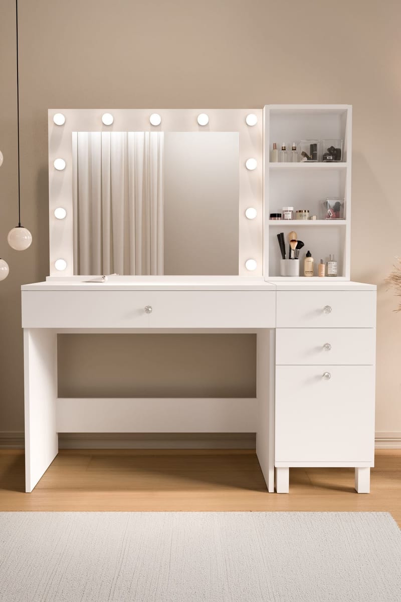 Meikkipöytä Hanah Home Monroe (125,4 x 147 x 44,5 cm) valkoinen - Valkoinen - Huonekalut - Pöytä & ruokailuryhmä - Meikki- & kampauspöydät