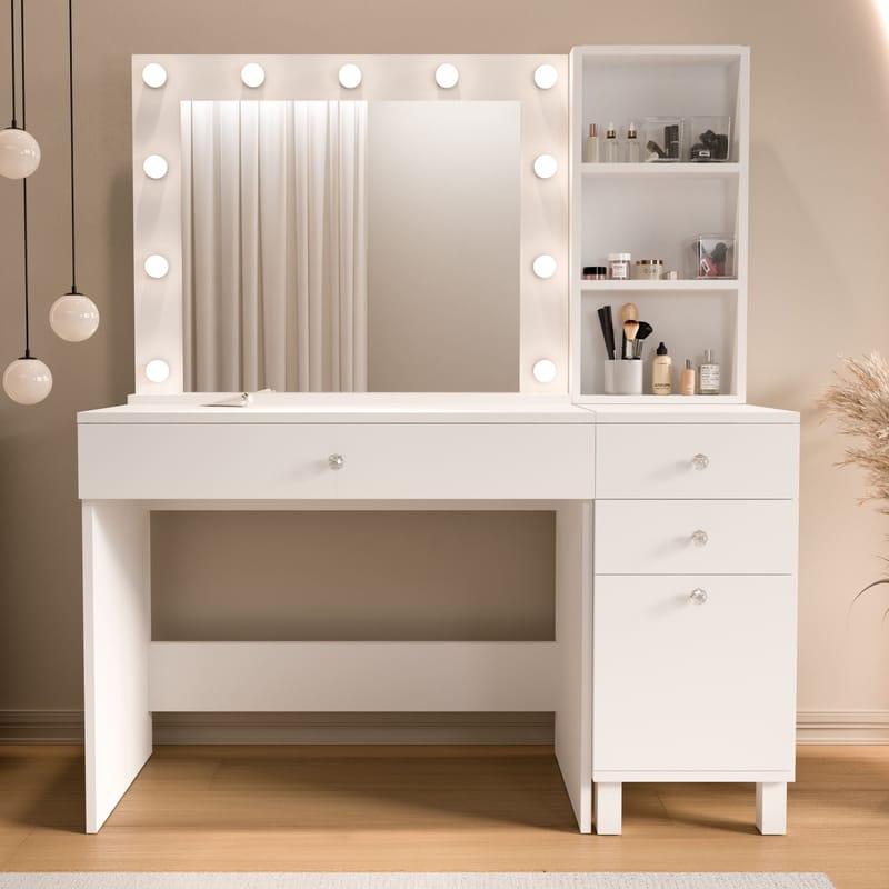 Meikkipöytä Hanah Home Monroe (125,4 x 147 x 44,5 cm) valkoinen - Valkoinen - Huonekalut - Pöytä & ruokailuryhmä - Meikki- & kampauspöydät