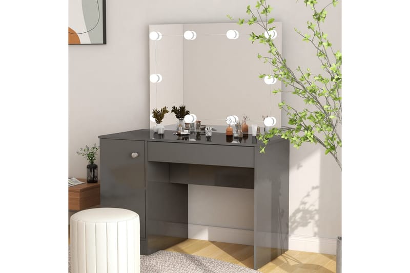 Meikkipöytä LED-valoilla 110x55x145 cm MDF kiiltävä harmaa - Harmaa - Huonekalut - Pöytä & ruokailuryhmä - Meikki- & kampauspöydät