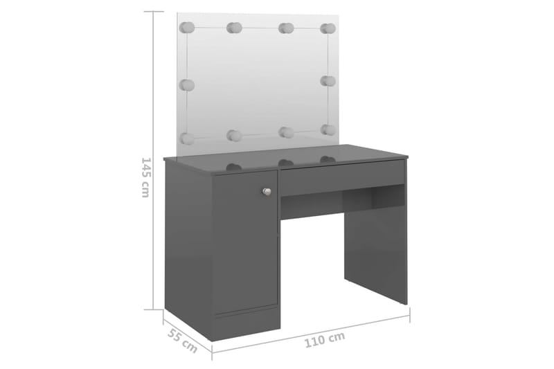 Meikkipöytä LED-valoilla 110x55x145 cm MDF kiiltävä harmaa - Harmaa - Huonekalut - Pöytä & ruokailuryhmä - Meikki- & kampauspöydät