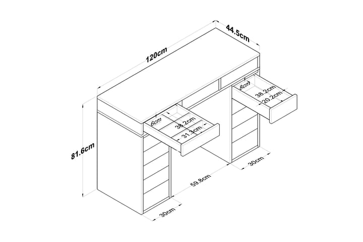 Meikkipöytä Najo 120 cm - Valkoinen - Meikki- & kampauspöydät