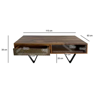 Melvik-sohvapöytä 115 cm massiivista sheesham-puuta, 2 laatikkoa - Huonekalut - Pöytä & ruokailuryhmä - Sohvapöytä - Sohvapöytä säilytystilalla
