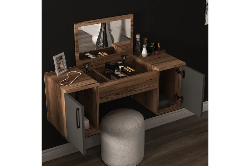 Mercan Kampauspöytä 100 cm - Vaaleanruskea/Antrasiitti - Huonekalut - Pöytä & ruokailuryhmä - Meikki- & kampauspöydät - Meikkipöytä peilillä