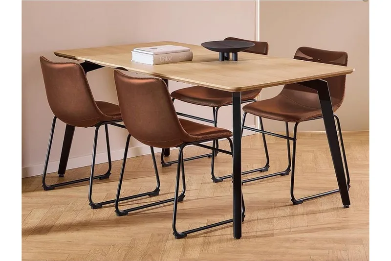 Motona Ruokailuryhmä 160 Cm + 4 Romia Ruokailutuolia, Musta