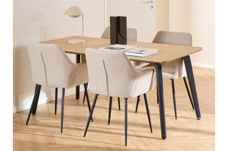 Motona Ruokailuryhmä 160 Cm + 4 Kpl Nielsby Ruokapöydän Tuolit, Musta/Beige