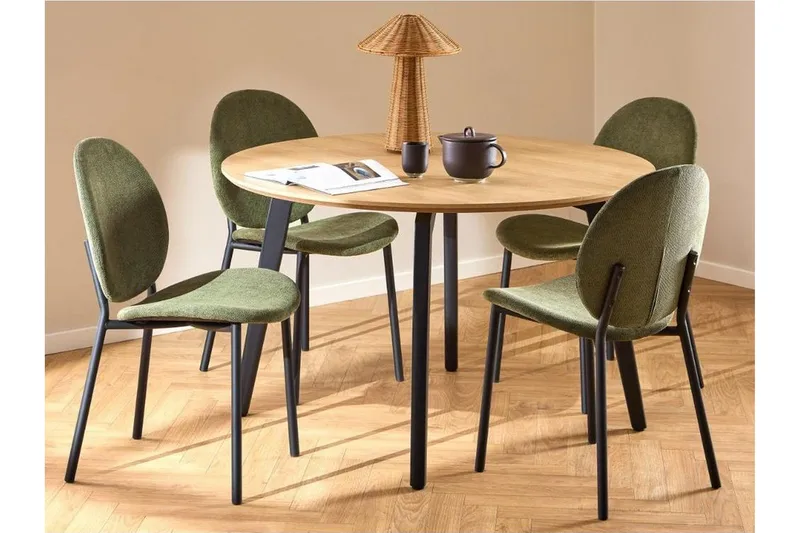 Motona Ruokailuryhmä Pyöreä 120 Cm + 4 Toroni-Ruokailutuolia, Musta/Vihreä