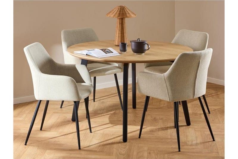 Motona Ruokailuryhmä Pyöreä 120 Cm + 4 Nielsby-Ruokailutuolia, Musta/Beige
