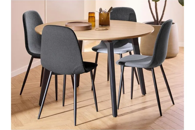 Motona Ruokailuryhmä Pyöreä 120 Cm + 4 Salaman-Ruokailutuolia, Harmaa/Musta