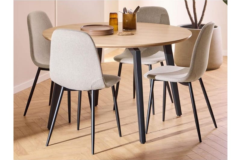 Motona Ruokailuryhmä Pyöreä 120 Cm + 4 Salaman-Ruokailutuolia - Musta/Beige - Huonekalut - Pöytä & ruokailuryhmä - Ruokailuryhmä