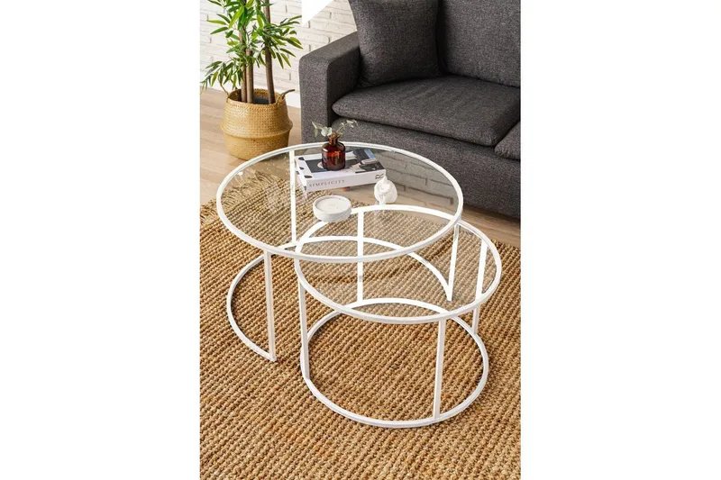 Naruram Sohvapöytä 80 cm, Valkoinen/Läpinäkyvä