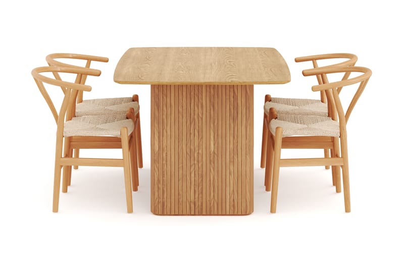 Navjot Ruokailuryhmä 140 cm ja 4 Dastoori Tuolia - Tammi - Huonekalut - Pöytä & ruokailuryhmä - Ruokailuryhmä