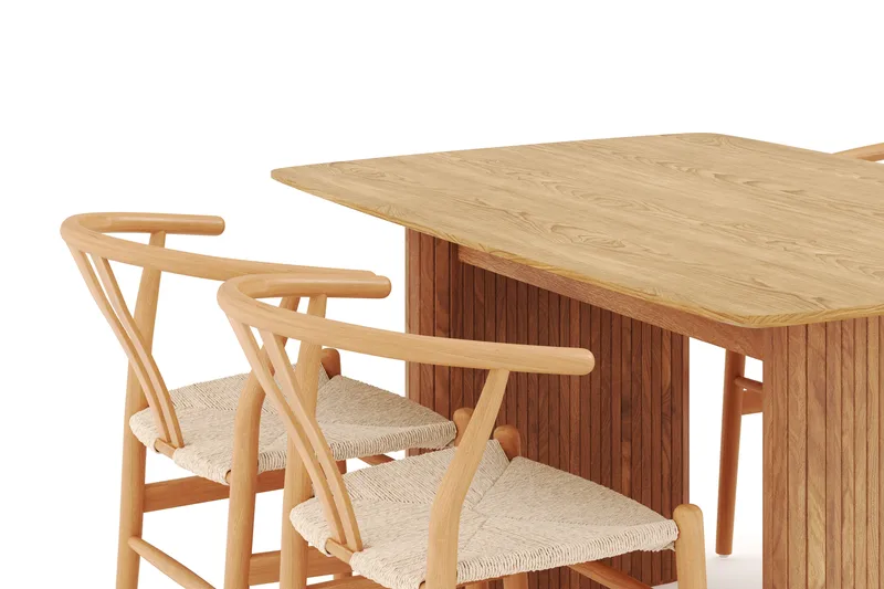 Navjot Ruokailuryhmä 140 cm ja 4 Dastoori Tuolia - Tammi - Huonekalut - Pöytä & ruokailuryhmä - Ruokailuryhmä