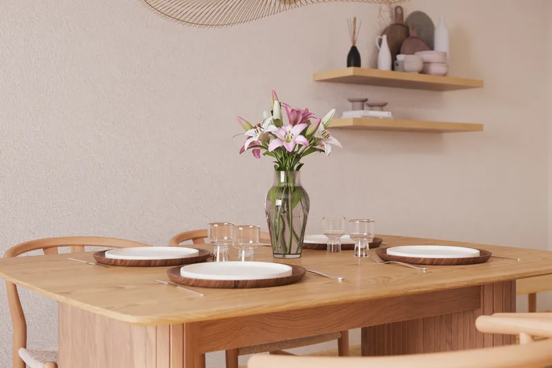 Navjot Ruokailuryhmä 140 cm ja 4 Dastoori Tuolia - Tammi - Huonekalut - Pöytä & ruokailuryhmä - Ruokailuryhmä