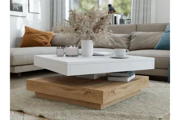 Nenani 70 cm neliönmuotoinen sohvapöytä kääntyvällä puisella pöytälevyllä - Valkoinen|Beige - Huonekalut - Pöytä & ruokailuryhmä - Sohvapöytä