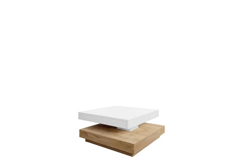 Nenani 70 cm neliönmuotoinen sohvapöytä kääntyvällä puisella pöytälevyllä, Valkoinen|Beige