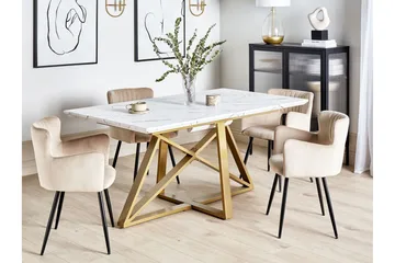Nettuno Ruokapöytä Jatkettava 160-200x90 cm - Valkoinen Kulta - Huonekalut - Pöytä & ruokailuryhmä - Marmoripöydät