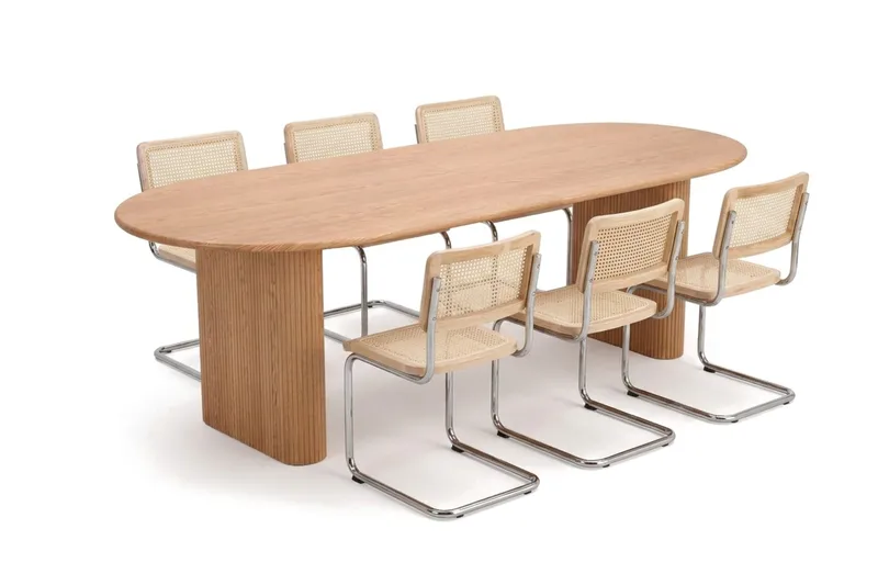 Noira jatkettava ruokailuryhmä 220–320 cm tammi ja 6 Build-ruokatuolia, Tammi