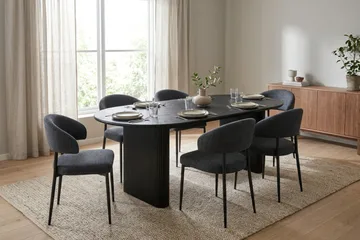 Noira-ruokailuryhmä, suorakulmainen 220 cm, musta, 6 Sawako-ruokatuolilla - Mustaksi petsattu tammi - Huonekalut - Pöytä & ruokailuryhmä - Ruokailuryhmä