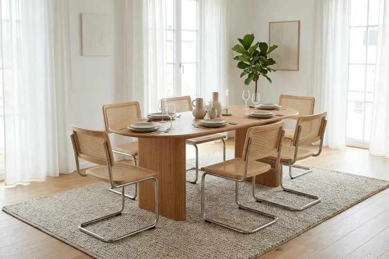 Noira-ruokailuryhmä, suorakulmainen 220 cm, tammi, 6 Build-ruokapöydän tuolia - Tammi - Huonekalut - Pöytä & ruokailuryhmä - Ruokailuryhmä