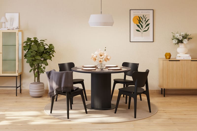 Noira Ruokapöytä 120 cm Tammi Pyöreä 4 Jerup Ruokatuolia - Huonekalut - Pöytä & ruokailuryhmä - Ruokailuryhmä