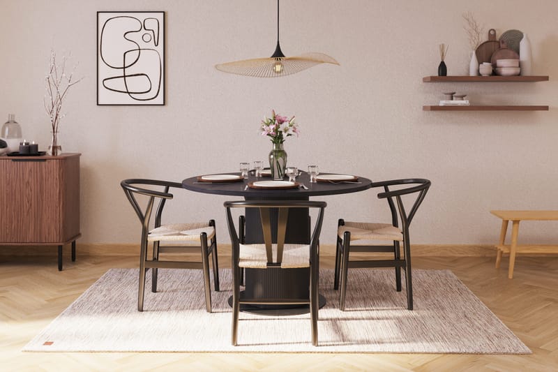 Noira Ruokaryhmä 120 cm Tammi Pyöreä 4 Dastoori Ruokatuolia - Musta - Huonekalut - Pöytä & ruokailuryhmä - Ruokailuryhmä