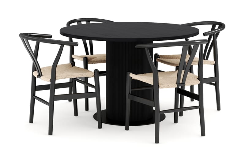 Noira Ruokaryhmä 120 cm Tammi Pyöreä 4 Dastoori Ruokatuolia, Musta