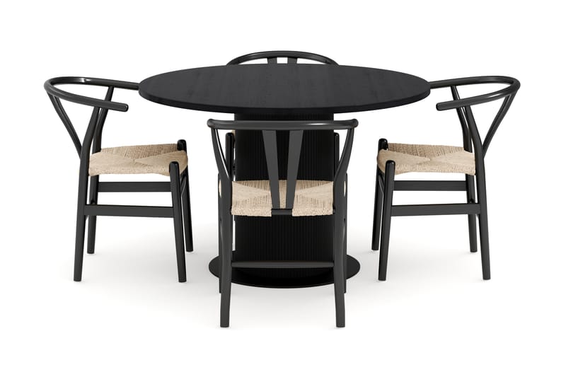 Noira Ruokaryhmä 120 cm Tammi Pyöreä 4 Dastoori Ruokatuolia - Musta - Huonekalut - Pöytä & ruokailuryhmä - Ruokailuryhmä
