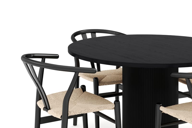 Noira Ruokaryhmä 120 cm Tammi Pyöreä 4 Dastoori Ruokatuolia - Musta - Huonekalut - Pöytä & ruokailuryhmä - Ruokailuryhmä