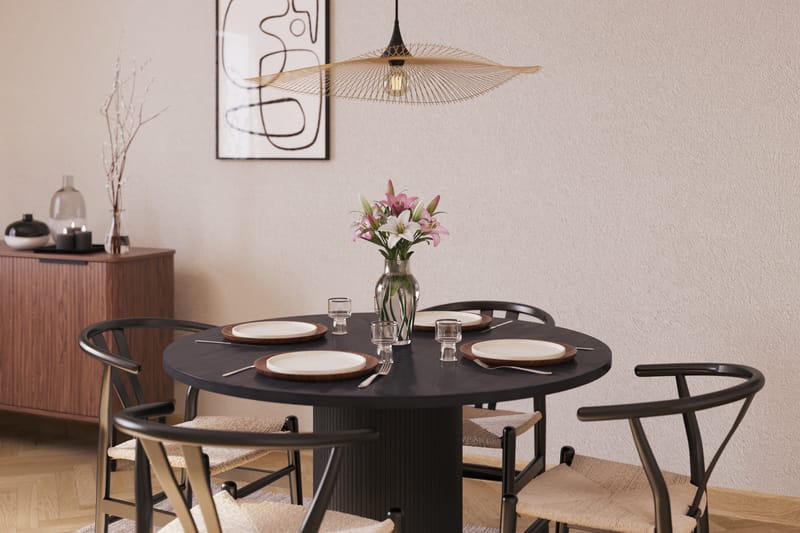 Noira Ruokaryhmä 120 cm Tammi Pyöreä 4 Dastoori Ruokatuolia - Musta - Huonekalut - Pöytä & ruokailuryhmä - Ruokailuryhmä