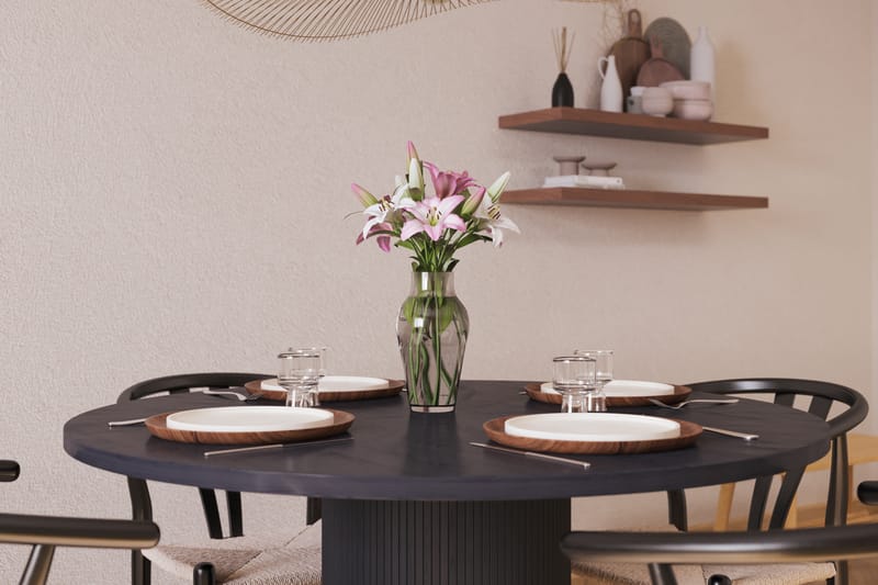 Noira Ruokaryhmä 120 cm Tammi Pyöreä 4 Dastoori Ruokatuolia - Musta - Huonekalut - Pöytä & ruokailuryhmä - Ruokailuryhmä