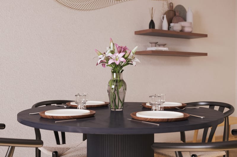 Noira Ruokaryhmä 120 cm Tammi Pyöreä 4 Dastoori Ruokatuolia - Musta - Huonekalut - Pöytä & ruokailuryhmä - Ruokailuryhmä