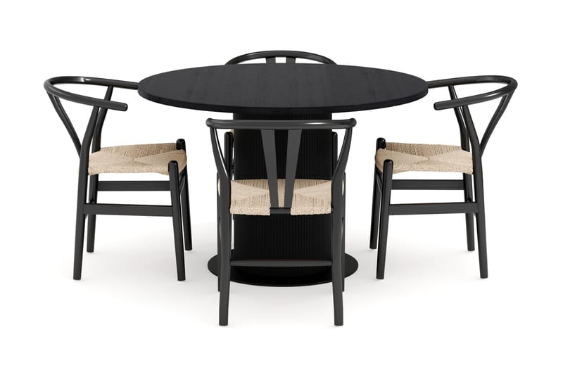 Noira Ruokaryhmä 120 cm Tammi Pyöreä 4 Dastoori Ruokatuolia - Musta - Huonekalut - Pöytä & ruokailuryhmä - Ruokailuryhmä